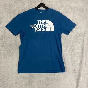 The North Face T-Shirt Men's M Blue Graphic 100% Cotton Short Sleeve Pullover